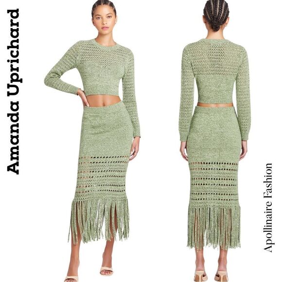 AMANDA UPRICHARD JAYLA KNIT SET IN GREEN IVORY NWT STUNNING SUPER SOFT - Picture 1 of 9